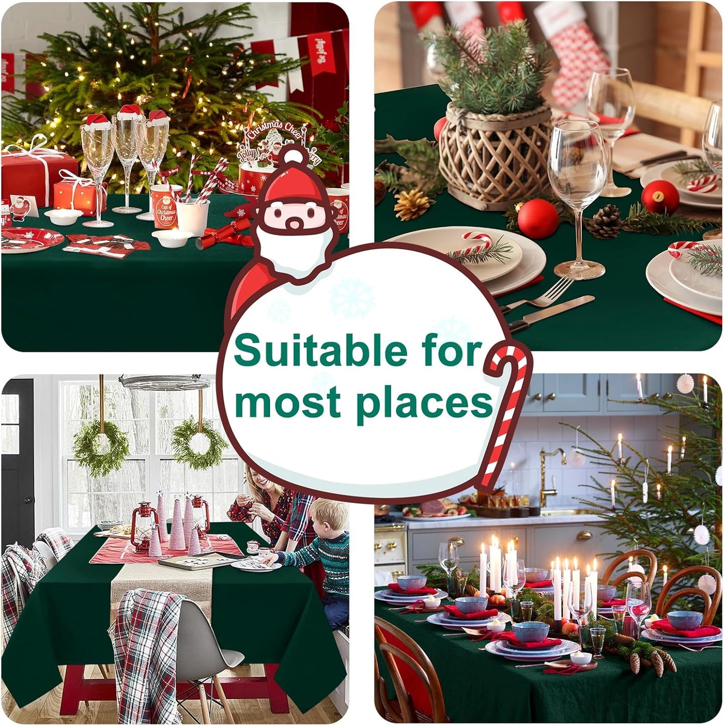 Hiasan Waterproof Tablecloth Rectangle - Washable Fabric Table Cloth for Dining Room Kitchen Birthday Party and Outdoor Use, Hunter Green, 70 x 108 Inch
