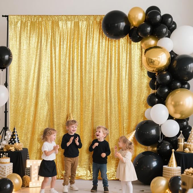 SquarePie 7x7ft Gold Sequin Backdrop, High Density Non-Transparent Glitter - Image 2