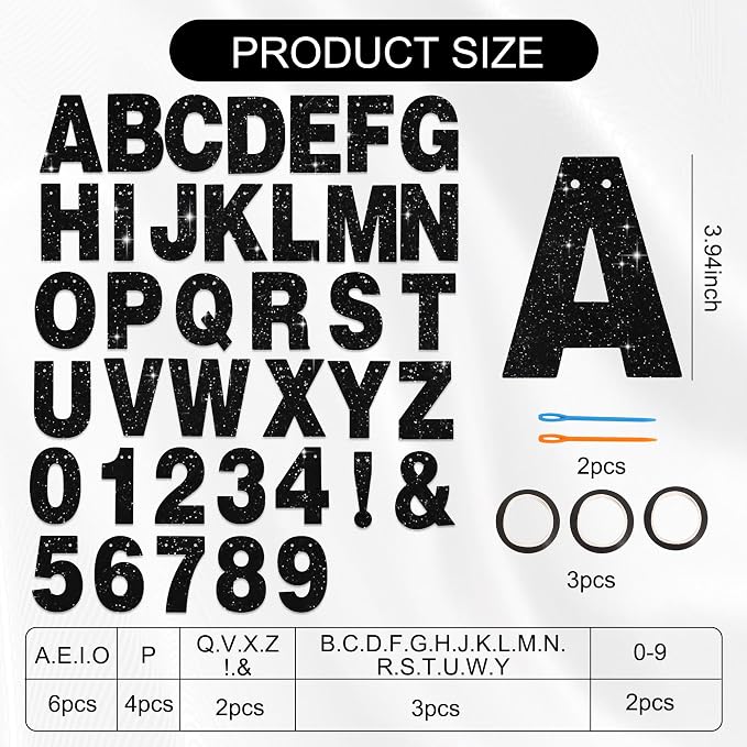 BEISHIDA Glitter Black 116 PCS A-Z DIY Letter Custom Banner Party Decor | 111 - Image 2