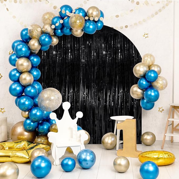 Black Metallic Tinsel Foil Fringe Curtains, 4 Pack 3.3x8.3 Feet Party Streamer - Image 3