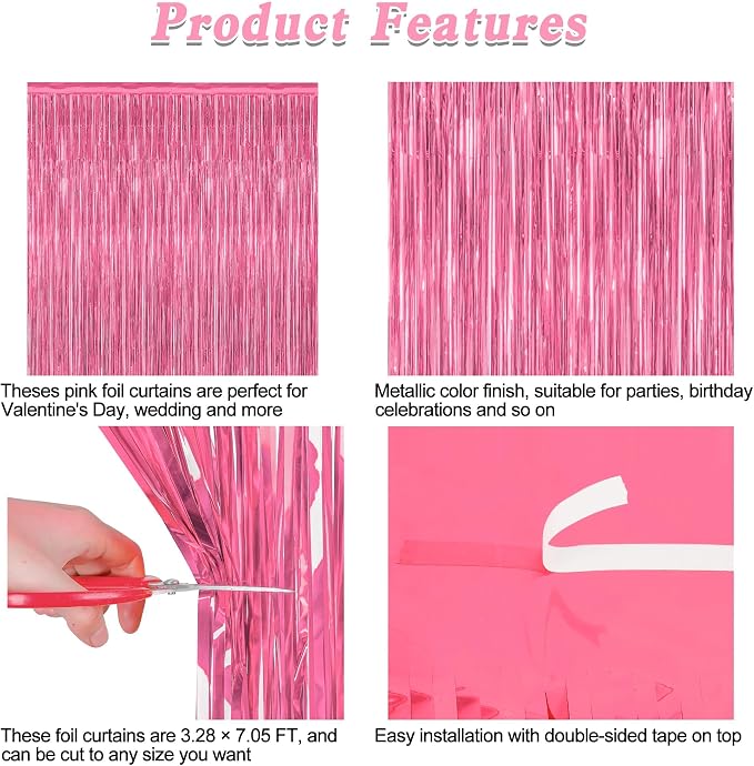 4 Pack Birthday Decorations, 3.28 FT x 7.05 FT Pink Backdrop, Metallic Happy - Image 4