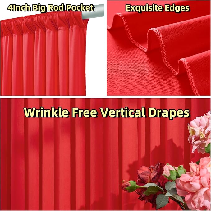 40ft x 10ft Wrinkle Free Red Backdrop Curtains - Image 7