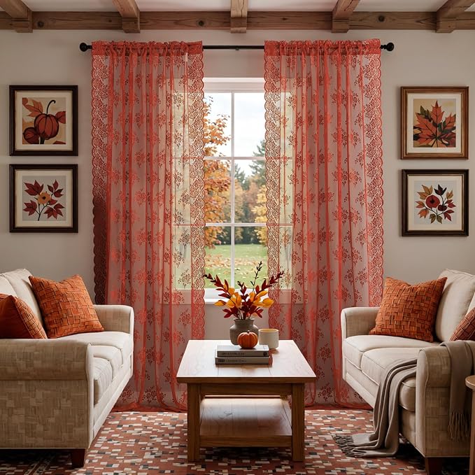 Kotile Burnt Orange Sheer Curtains by Kotile+Curtains