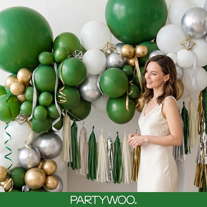 PartyWoo Dark Green Balloons 155pcs Emerald Hunter Forest Green Color | - Image 9
