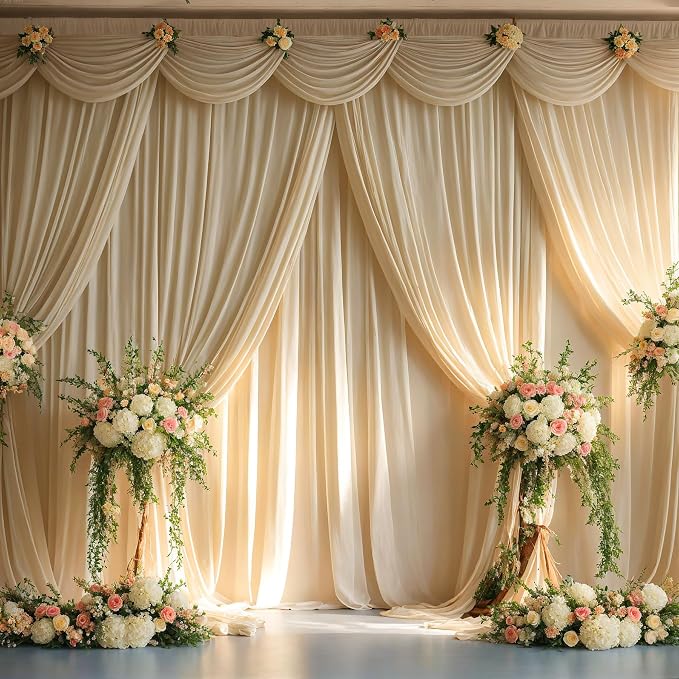 20ft x 10ft Wrinkle Free Beige Backdrop Curtains - Image 3