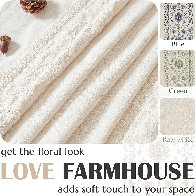 jinchan Ivory Floral Embroidered Linen Kitchen Curtains 54×45 Inch 2 Panels | - Image 7