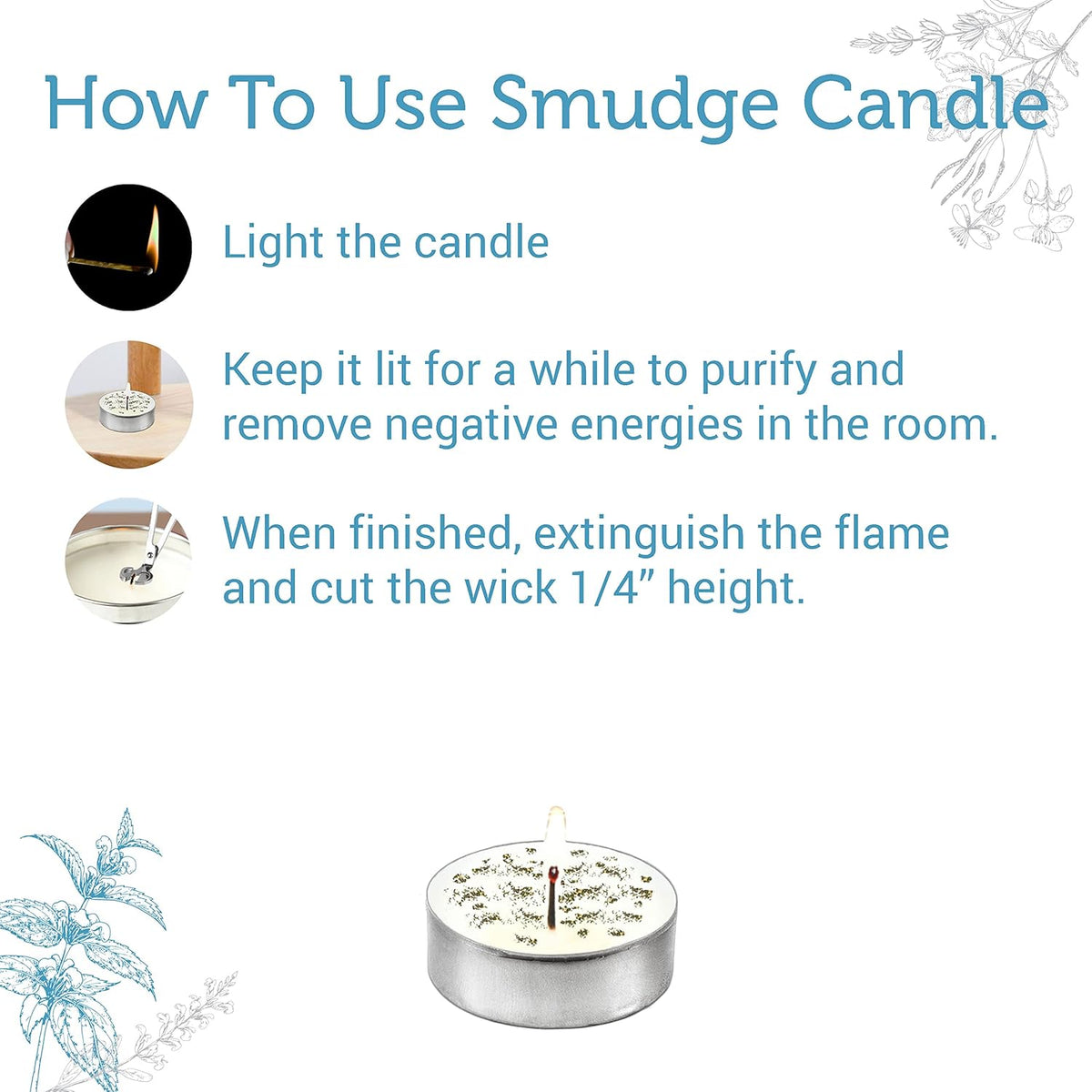 SOUL STICKS 12 Pack Little Smudgies Tealight Candles Smudge Candle for Cleansing House, Meditation, Chakra Healing | Made with Crystals and Herbs (White Sage)
