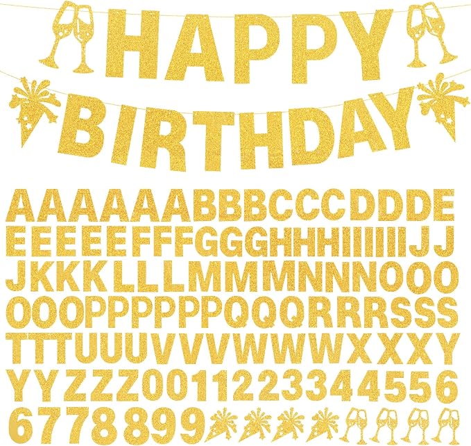 129Pcs DIY Custom Letter Banner Glitter Customizable Banner Kit 0-9 Numbers DIY by MFLUEEWR