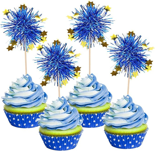 30 PCS Foil Firework Cupcake Toppers Happy Birthday Star Cupcake Picks Sparkle by ZHUOWEISM