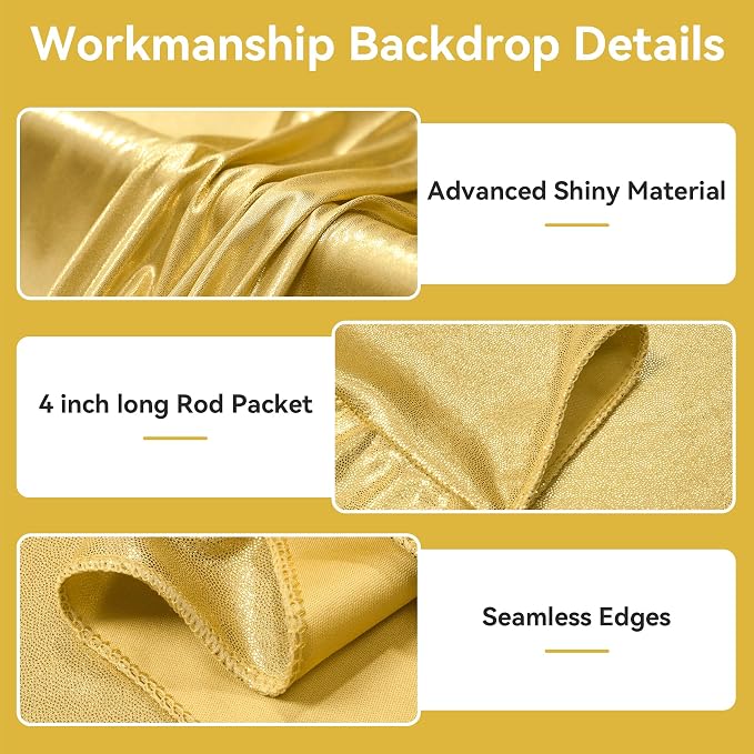 10x12ft Glitter Gold Backdrop Curtains, Sequin Curtains Wrinkle Free Polyester - Image 4