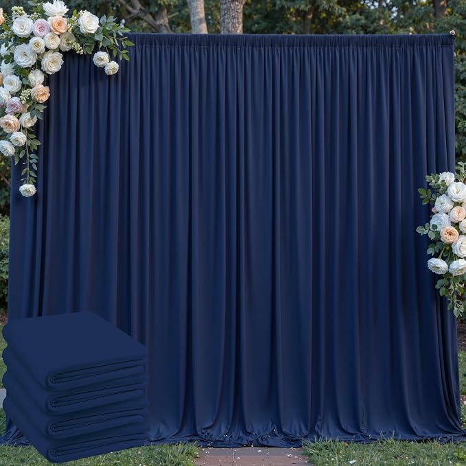 20 ft x 8 ft Navy Blue Backdrop Curtain Panels, 4 Panels 5 ft x 8 ft Wrinkle by Outpain