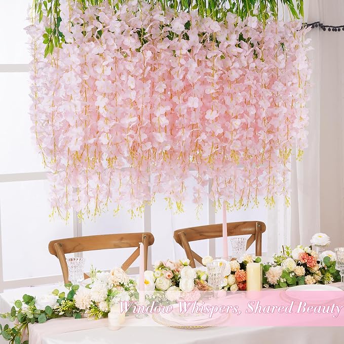 40Pcs Light Pink Wisteria Hanging Flowers, Fake Hanging Flowers | Hanging - Image 4