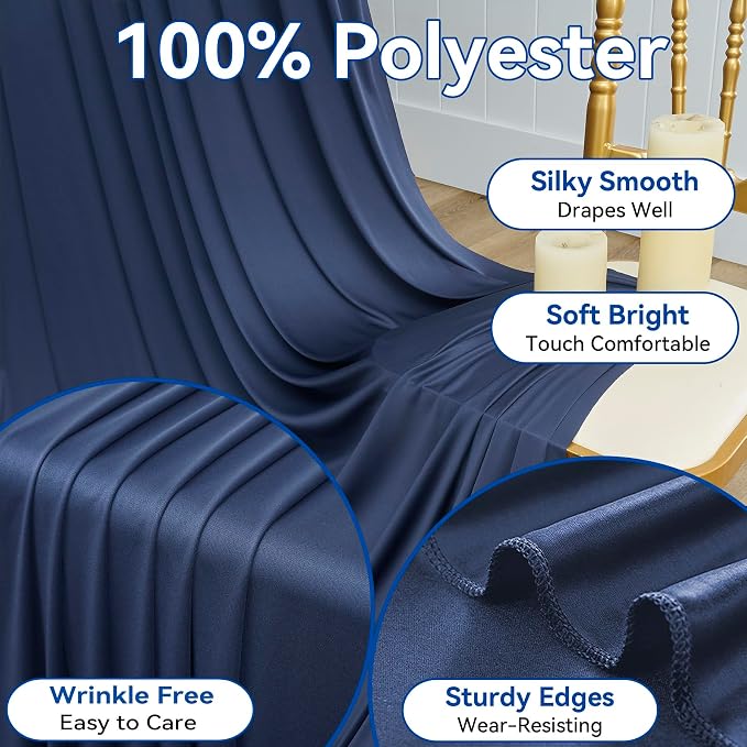 30ft×12ft Wrinkle Free Navy Blue Backdrop Curtain - Image 2
