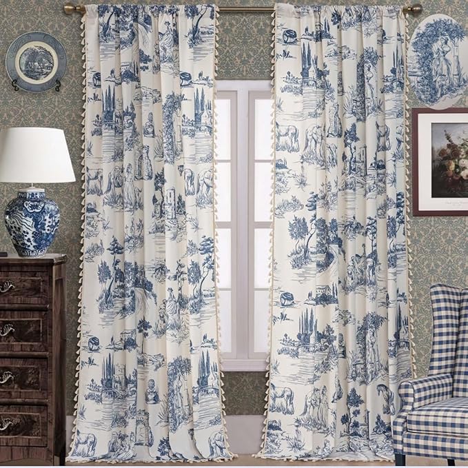 F-CHU Blue Curtains 2 Panel Set Drapes by F-CHU