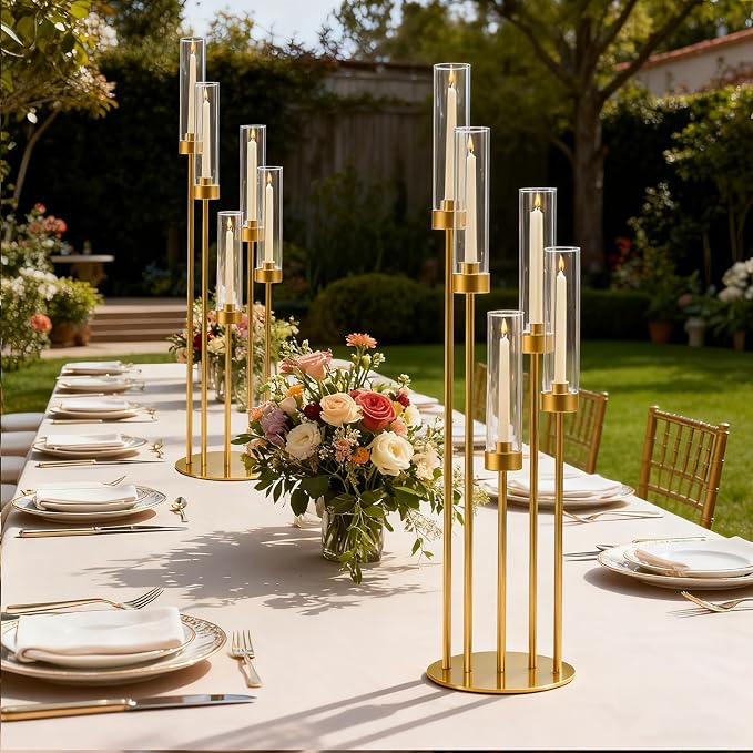 35in 10 Set Gold Candelabra Candle Centerpieces - Image 5