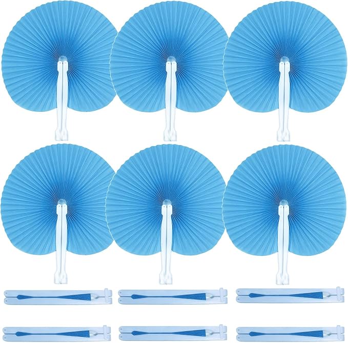 20 Pieces Blue Round Paper Fans | Foldable Handheld Fans by Bestage