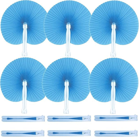 20 Pieces Blue Round Paper Fans | Foldable Handheld Fans by Bestage