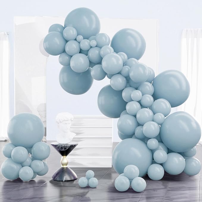 PartyWoo Dusty Blue Balloons 100pcs Light Blue Aqua Boho Color | 18 12 10 5 by PartyWoo