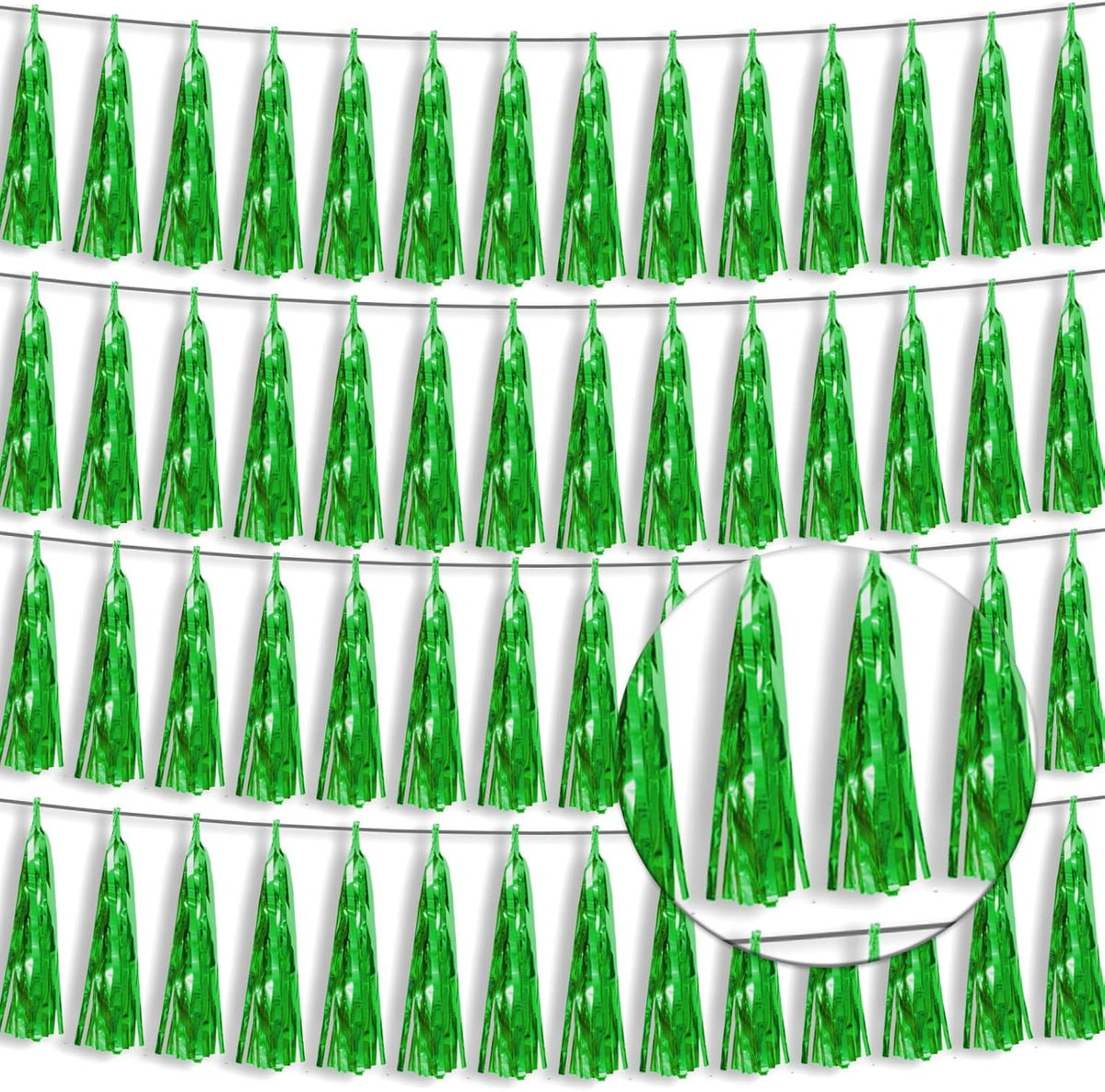 4P Green Foil Fringe Tassel Banner Garland Metallic Tinsel Streamers Wall Hanging Curtain Backdrop Banner for Parade Floats, 2024 Graduation Decorations, Father's Day Party Decoration