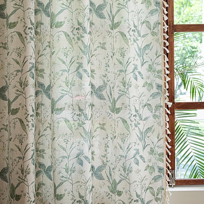 ENJOYBRIDAL Floral Curtains 96 Inches Semi Sheer Boho Drapes - Image 6