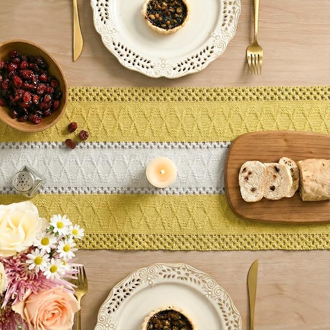 Artoid Mode Yellow Farmhouse Woven Table Runner 12x48 Inch | Holiday Rustic - Image 4