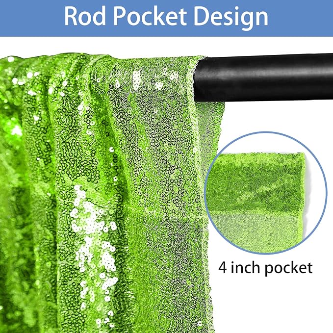 Hahuho Light Green Sequin Backdrop Curtain, Banquet Decoration（2 Panels - Image 2