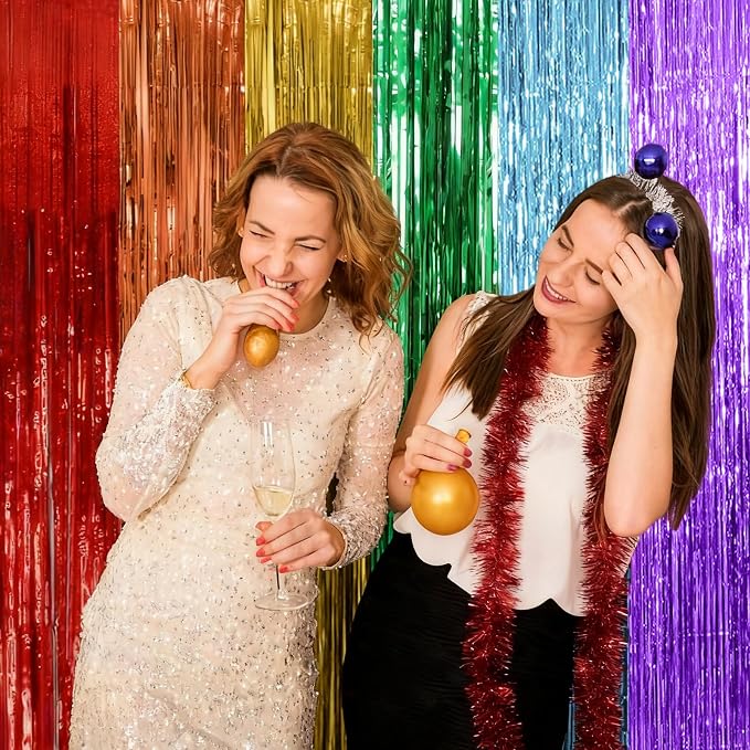 2 Pack Rainbow Party Backdrop Streamers Decorations Colorful Foil Fringe - Image 5