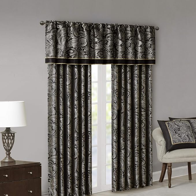 Madison Park Aubrey 2 Panel Curtain Faux Silk Paisley Jacquard, Rod Pocket - Image 10