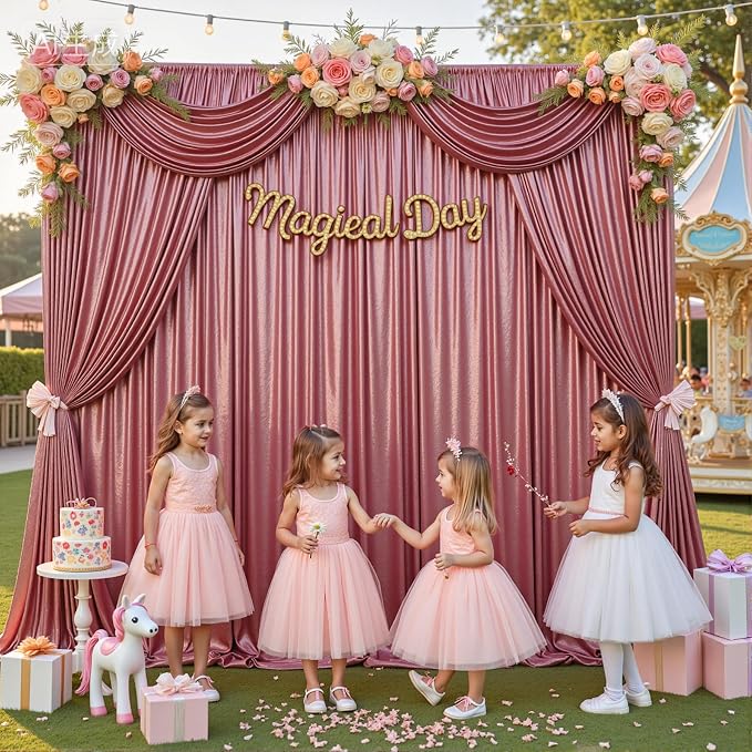 10x10ft Thick Rose Gold Glitter Backdrop Curtain Panels - Image 9