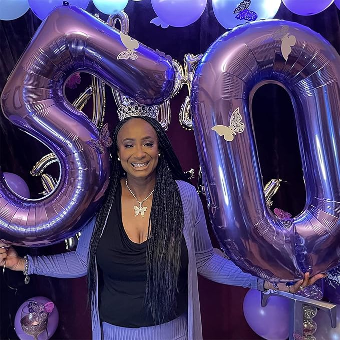 Purple Number 17 Mylar Foil Balloons, 40 Inch Giant Purple 17th Birthday - Image 3
