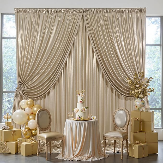 50x10ft Shimmer Champagne Gold Sequin Backdrop Curtain - Image 9