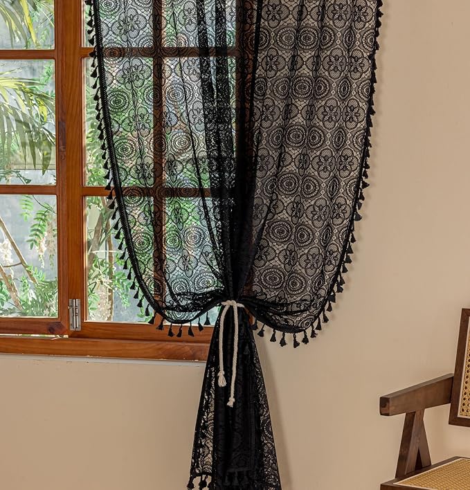 YJ YANJUN Gothic Boho Lace Curtains, 59x63 inch, Light Filtering Drapes - Image 3