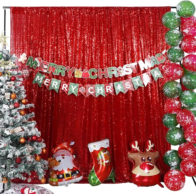 Poise3EHome Red Sequin Backdrop, 7FT x 7FT Sequin Photography Backdrop Curtain - Image 2