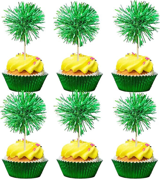 Gyufise 30Pcs Foil Firework Cupcake Toppers Sparkle Tinsel Cake Toppers Tinsel by Gyufise
