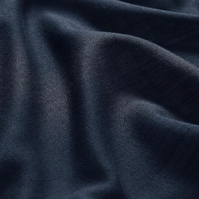 Navy Blue Linen Blend Drapes 84 Inch Length 2 Panels Set Back Tab Rod Pocket - Image 5