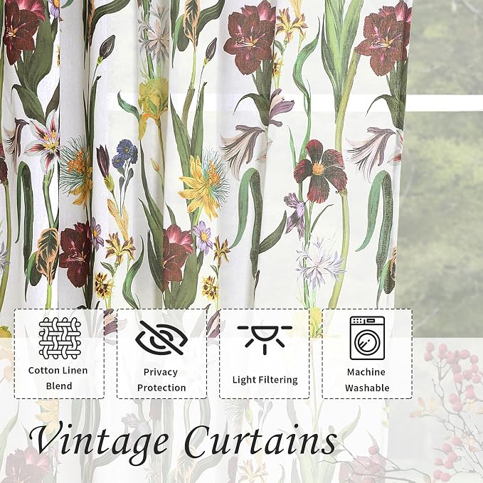 Schweek White Floral Curtains 84 Inch Long 2 Panels - Image 4