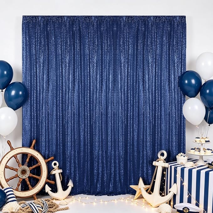 Hahuho Navy Sequin Backdrop Curtain, Party Decoration（1 Panels, 4FT x 8FT - Image 7