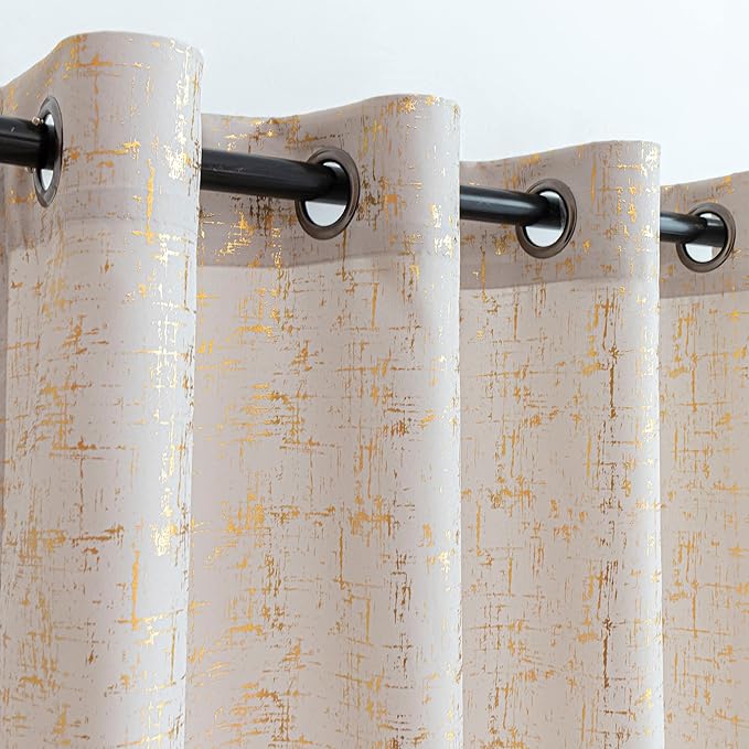 Taisier Home Gold Foil Print Linen Textured Curtains Geometric Dots Pattern - Image 3