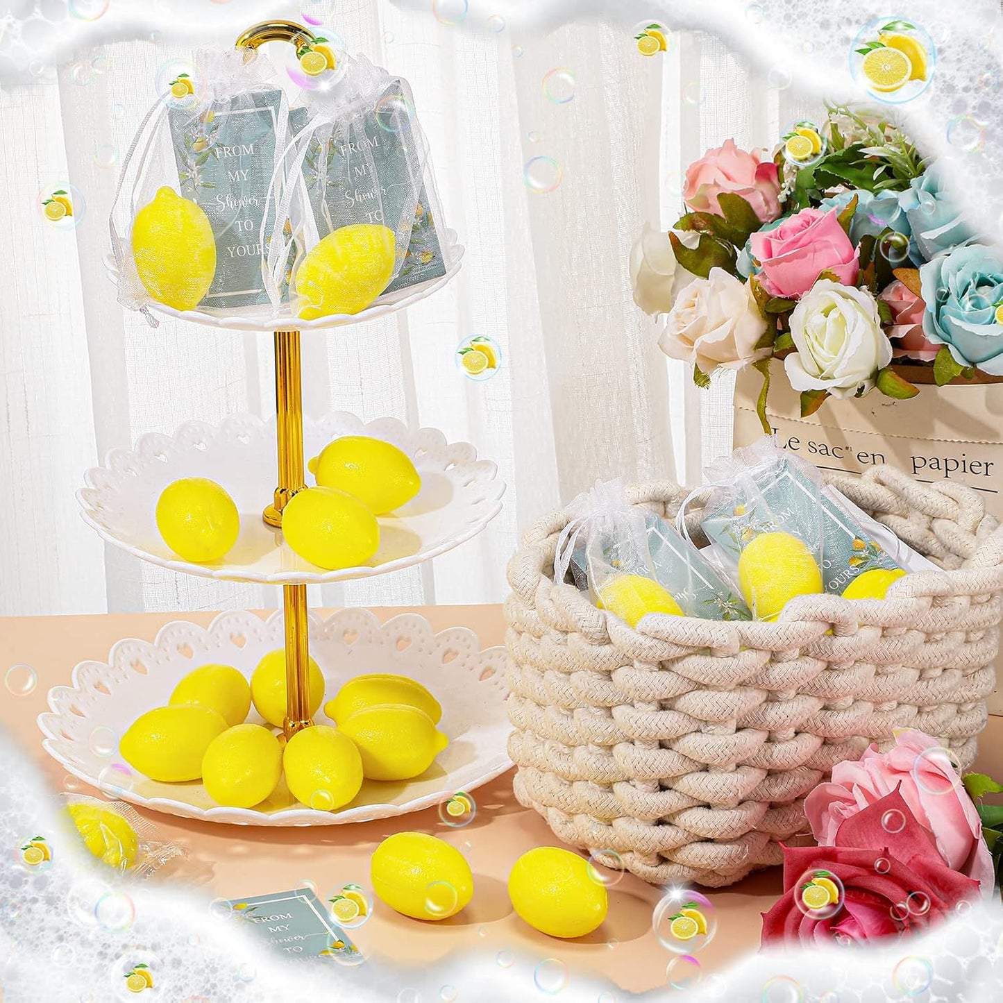 Lounsweer Set of 50 Wedding Lemon Soap Favors Mini Bridal Shower Favors Natural Lemon Shaped Soap Bar with from My Shower to Yours Cards and White Organza Bags for Party Baby Shower Decorations