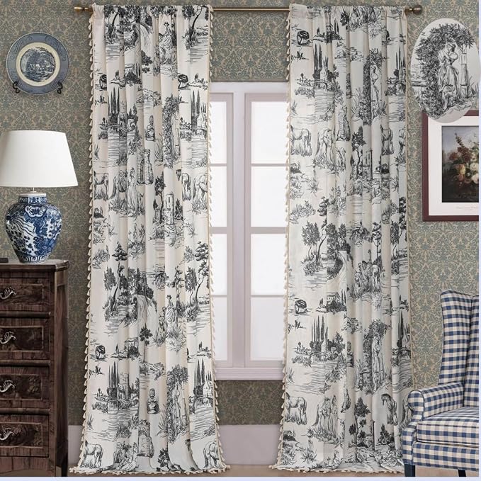 F-CHU Black Patterned Curtains 63 Inches Long by F-CHU