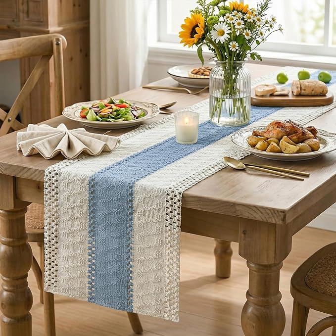 Artoid Mode Sky Blue Farmhouse Rustic Table Runner 12x90 Inch | Seasonal - Image 5
