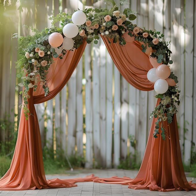 Wedding Arch Draping Fabric Backdrop Drapes 28.7"x 20FT, Terracotta | Sheer - Image 5
