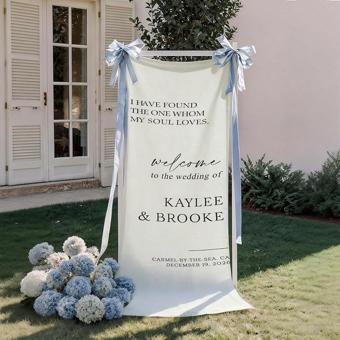 Personalized Fabric Wedding Welcome Sign, Cotton Linen Banner - Image 3