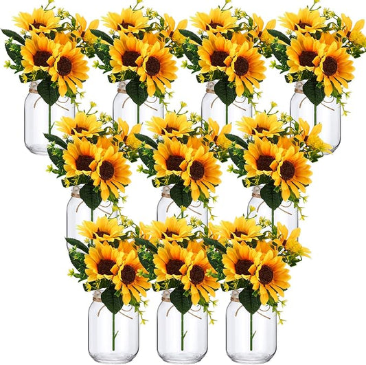 XunYee 10 Set Mason Jars for Centerpieces, Sunflower | Mason Jar Flower Vases by XunYee