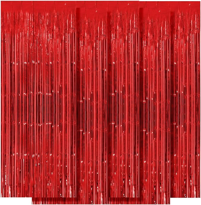 5 Pack Red Fringe Backdrop Curtains 3.2ft x 8.2ft Tinsel Foil Fringe Curtains by Ohiyoo