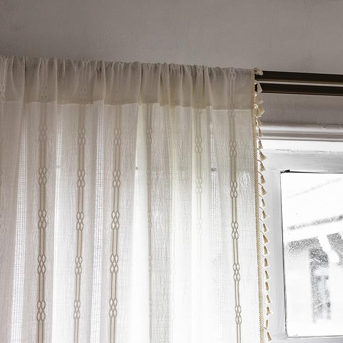 Sutuo Home White Boho Curtains 63 Inches Long - Image 3