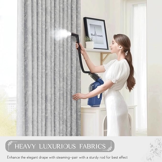 Beauoop Grey Floral Jacquard Blackout Curtains - Image 5
