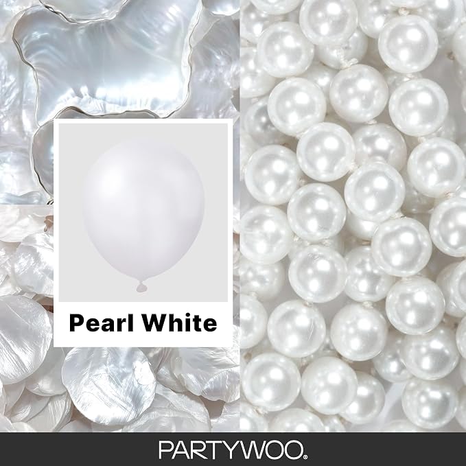 PartyWoo Pearl White Balloons 140pcs Metallic White Color Different Sizes | 18 - Image 2