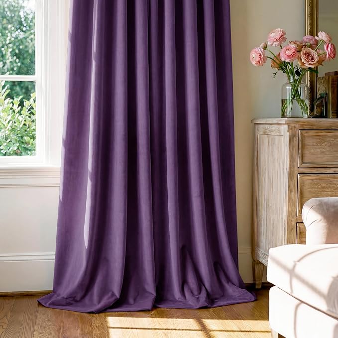 Purple Velvet Curtains for Grils Bedroom Nursery, W52 x L96, Modern Back Tab - Image 7