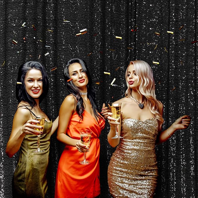 Poise3EHome 6FT x 6FT Black Sequin Photography Backdrop Curtain - Image 7